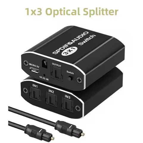 Digital SPDIF Optical Audio Splitter Aluminum Alloy Toslink Splitter Adapter 1x3 Optical Splitter 1 