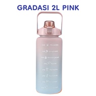 Botol Minum Straw Korea 1,5 - 2 Liter Gradient Transparan Motivasi - PINK 2L