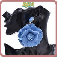 ✿BJA✿ Blue Rose Earrings, Handmade Denims Denim Blue Fabric Earrings, Ornament Exaggerate Denim Flor