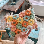美式田園風泡芙花包包坐墊斜跨包 花花包 春夏包材料包 DIY毛線包