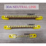NEUTRAL LINK BAR/ SCREW BRASS BAR 30A (8,14 & 18 WAYS) AND 60A (8 & 16 WAYS)