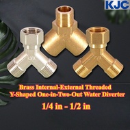 [KJC-HY] Brass, Internal-External Threaded Y-Shaped One-in-Two-Out Water Diverter (1/4 in - 1/2 in) 