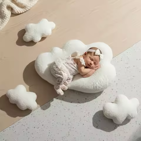 4pcs Newborn Baby Photography Props Soft Fluffy Plush White Teddy Clouds for Infant Boy/girl Studio 