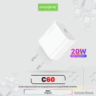 MAIMI ADAPTOR charger fast charging USB TYPE C/TYPE C C60-20W-QC3.0-SINGLE TYPE C TO TYPE C-WHITE OR