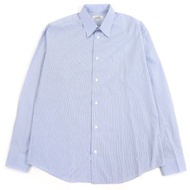 愛馬仕 (HERMES) 100% 純棉條紋長袖商務襯衫，飾有經典羈扣，藍色，41 碼，法國製造，狀況極佳。