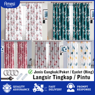 Ring Eyelet Curtain Langsir Pintu Bilik Dapur Sliding Door Tingkap Murah Bulat Semi Blackout Tirai 窗帘 (Ring)