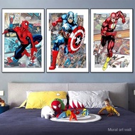 Marvel Anime Decorative Painting Spider Man American Captain Iron Man Superhero Movie Home Mural Children Room Decor