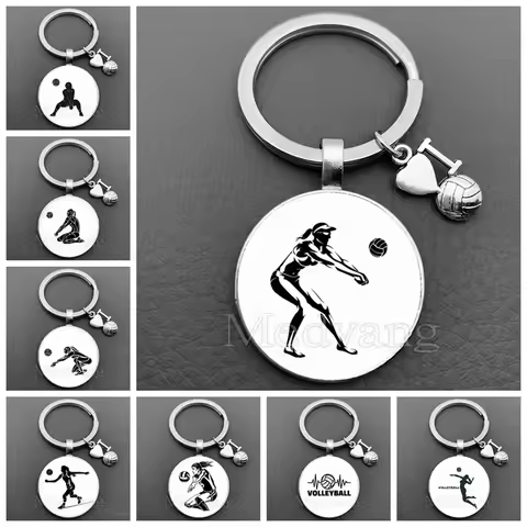 I love volleyball keychain volleyball sports silhouette glass dome keychain player gift wholesale