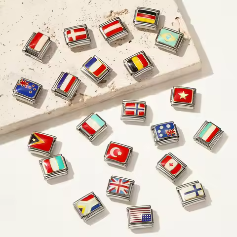 5pcs/lot The USA United Kingdom France National flag Italian Charm Links Fit 9mm Stainless Steel Bra