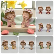 Cute Pair of Kawaii Angels With Floral Crown Handcrafted Decorative Mini Figurines +Height: 2.7 in.