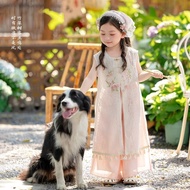 新款 织梦 汉服女童新中式马甲裤子套装2025夏季新款薄款短袖套装新款25.8.13