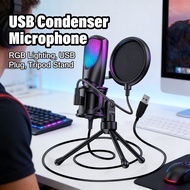 RGB Lighting Karaoke Condenser Handheld Live Streaming Microphone USB Tripod