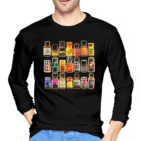 Poppers Bottles Gay Rush Jungle Juice Amyl Inhaler Men's Long Sleeved T-shirt Round Neck T shirts Sp