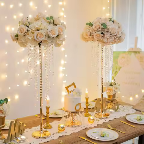 Tall Vase For Wedding Center Table - 29.5 Inch Tall Vase With Crystal Chandelier, Used For Center Ta