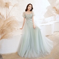 EAGLELY 2024 Banquet Evening Dresses Floor Length Formal Banquet Autumn Green Fairy Solo Ball Gown F