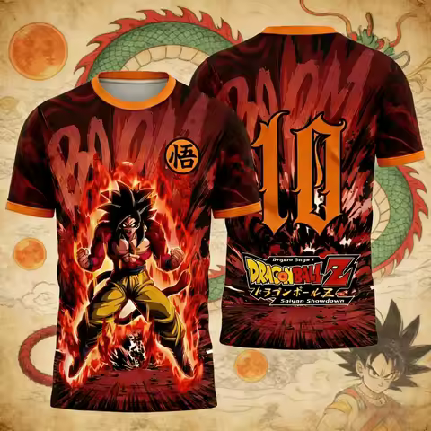 2026 Summer Dragon Ball T-Shirt 3D Print Goku Super Saiyan 4 Flame Oversized Loose Breathable Gym St