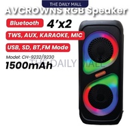 Avcrowns CH-9230 Wireless 4x2 inch Speaker Box Super Bass With RGB Light Bluetooth USB Karaoke Radio With Super Bass