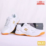 MAXX Badminton Shoes JUMPER WAVE V5 ( White/Gold ) New Arrival