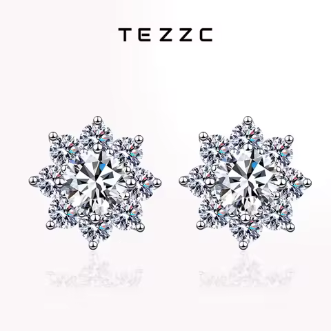 Tezzc 0.5ct Moissanite Earrings 925 Silver with Rhodium Plated Flower Earring for Women Girlfriend G