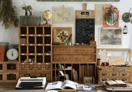 餅乾樂園 復古木頭收納櫃 內嵌式抽屜 櫸木拉手 桌面分類整理