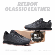 100% BNIB Sepatu Sneakers Casual Pria-reebok-Classic Leather Black Gum Ukuran 39- 44 Free Kaos KAki