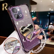 Redmi A7 Pro 2026 Sparkling Diamond Love Mirror Holder Anti Drop Shockproof Girls Phone Case For Red