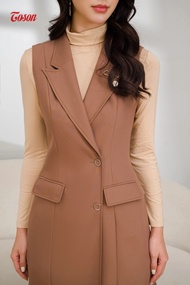 [FREESHIP 0Đ] Áo Blazer nâu sát nách túi ốp cổ K đính khuyên Toson 86999N52