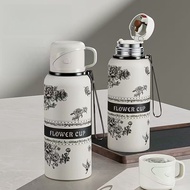 【800ml】Stainless Steel Gardenia Thermos Cup Home Office Coffee Tea Thermal Water Bottle Thermal Mug