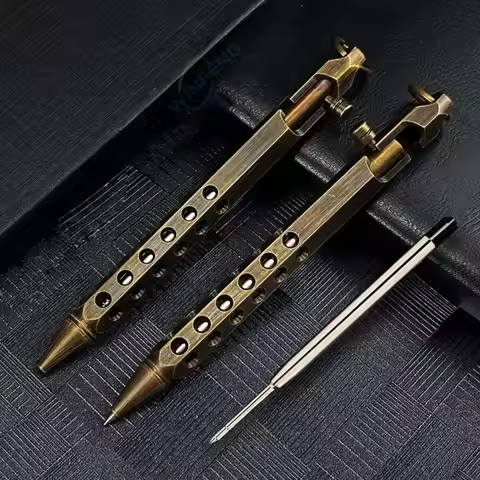 Portable Brass Pen Medium Point 1.0mm Retro Ballpoint Pen Smooth Writing Bolt Action Rollerball Pen 