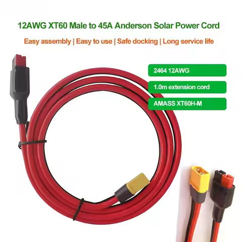 12AWG XT60 Male to 45A Cable / XT60H-M to Solar Power Cord Adapter Cable 1M Tinned Copper Power Cabl