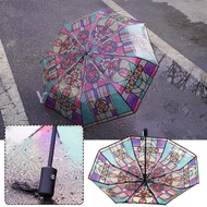 Stained Glass Color Transparent Folding Umbrella Full Transparent Umbrella Glass J2E0