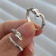 Retro Snake-Shaped Ring Female Niche Design Rose Index Finger Ring Opening Adjustable Ring 0506A50 #