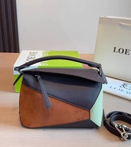✨Loewe puzzle 牛皮革拼絨面革手提單肩斜挎包 小號 女款