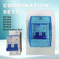 CHINT AC Circuit Breaker (2P 16A-63A) +2 Ways Electric Box Cover Distribution Box Combination Sets