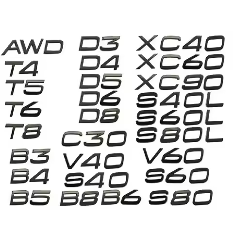 Glossy Black Emblem B5 B6 T3 T4 T5 T6 T8 V8 D3 D4 D5 D6 AWD Car Trunk Letters Emblem for VOLVO XC90 
