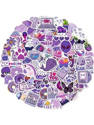 100 張紫色混合搭配貼紙，可愛可愛貼紙適合女孩日記/行李箱