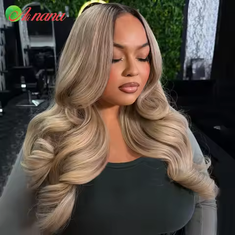 Ombre Ash Color Dark Root Body Wave 13x6 Lace Frontal Wig 180% Density Pre-Plucked 5x7 Lace Closure 