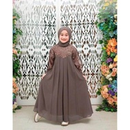 Gamis Anak Inara Ceruty Baby Doll Kombinasi Brokat | Inara Dress Kids Free Pasmina | Baju Muslim Anak 5 Tahun Sampai 14 Tahun