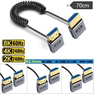 Coiled Spring Coaxial HDMI 2.1 Cable with Up/Down Dual 90 Degree Plug, 0.7m, OD 2.5mm Ultra-slim, 8K