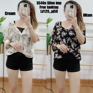 0155 COD BLOUSE 2IN1 FLOWER SIFON FREE TANK TOP WANITA|BLOUSE SIFON LD120|BLOUSE SIMPLE