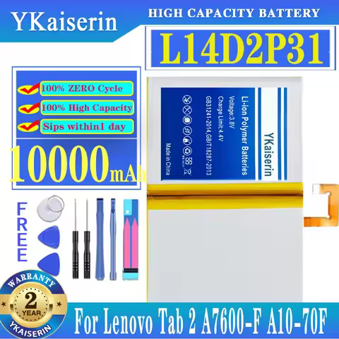 YKaiserin L14D2P31 10000mAh Replacement Battery for Lenovo Tab 2 Tab2 A7600-F A10-70F Tab2 A10-70 A1