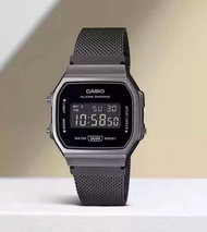 太子/銅鑼灣門市 Casio 送錶盒 不鏽鋼錶帶 型格網帶 ⛓️ 防水 A168 A168WEMB A168WEMB-1 A168WEMB-1B 全黑色 有現貨 [香港行貨] 100% New 現貨 