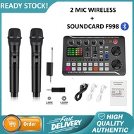 Mic Wireless dan V8 Sound card  + MIC Wireless Universal Sound Card V8 V8S F998 X50 Live Mixer Audio Broadcast Recording + 2 Mic Wireless Karaoke