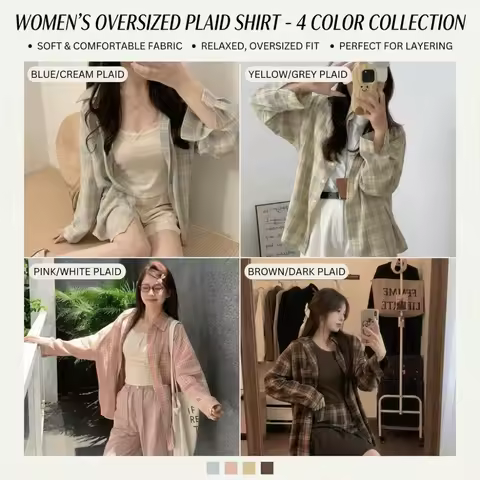 Fashion Loose Women Plaid Shirt Casual Long Sleeve College Blouse Top Breathable Comfortable Female 