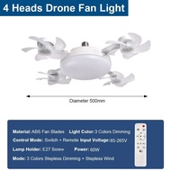 Remote Control 2in1 LED Ceiling Fan Light E27 Invisible Fan for Home with 4 HEADs