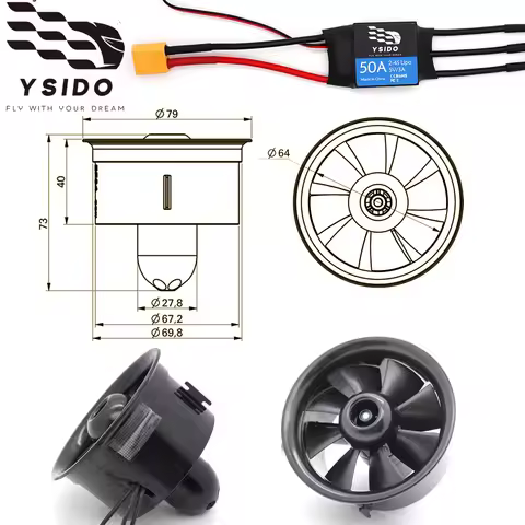 YSIDO 64mm CCW XF6408 EDF Plane with 8 Blades Ducted Fan M2220-3300KV 50A ESC 2-4S for RC JET Aircra