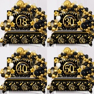 Black Gold Birthday Decoration Set Happy 18th 30th 40th 50th Birthday Balloons Backdrop Plastic Tabl