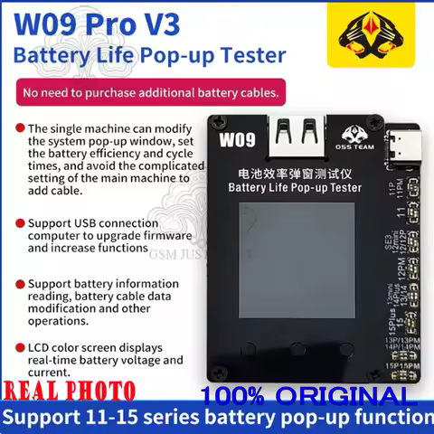 OSS Team W09 Pro V3 Battery Programmer for iPhone, 11-15PM Battery, Health changed to 100% Pop-up Re
