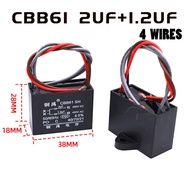 CBB61 CAPACITOR 2UF/1.2UF (4 WIRES) FOR CEILING FAN  f Fan Capasitor Motor Capacitor Fan 8uf cbb61 capacitor