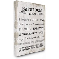 Bathroom Rules Funny Word Wood Textured Design Canvas Wall Art 16 X 20 Multi-color